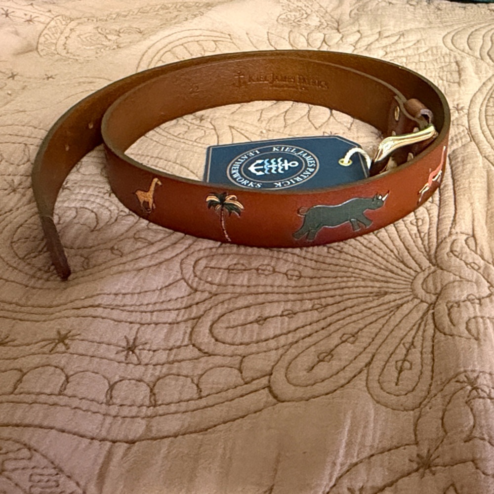 Kiel James Patrick Brown Leather Belt with Gold Buckle